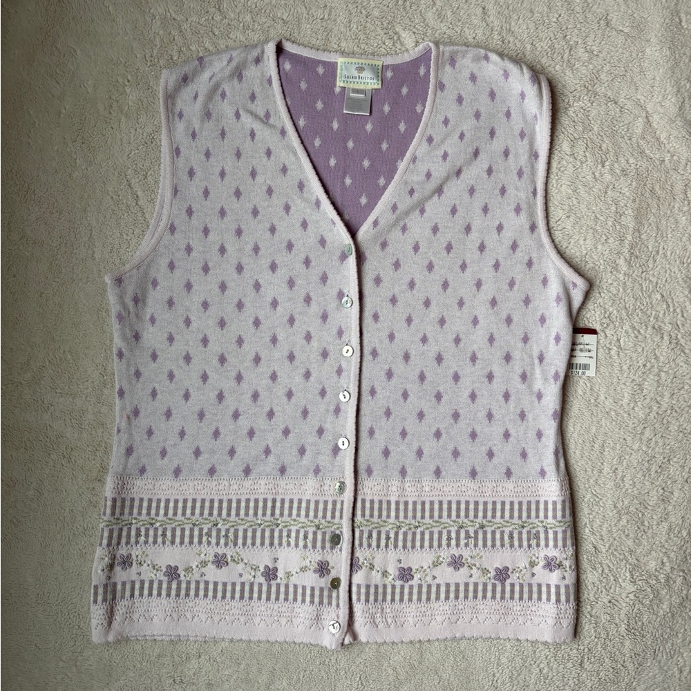 NWT Vintage Susan Bristol Cottagecore Lavender Sweater Vest Women Size Large